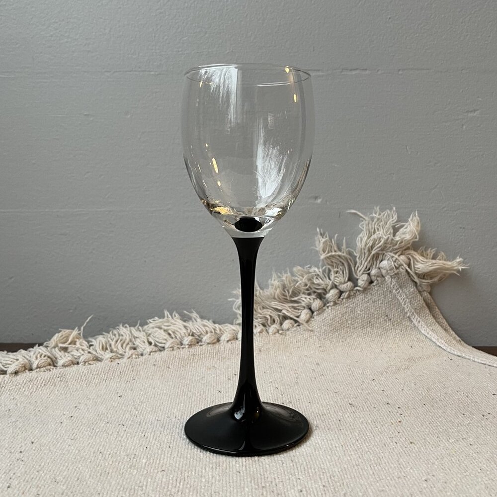 Black Stem Wine Glass by Luminarc France 7.5" Tall